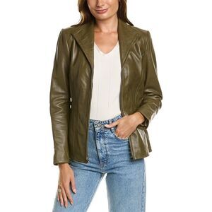 Cole Haan Womens Leather Zip Front Jacket